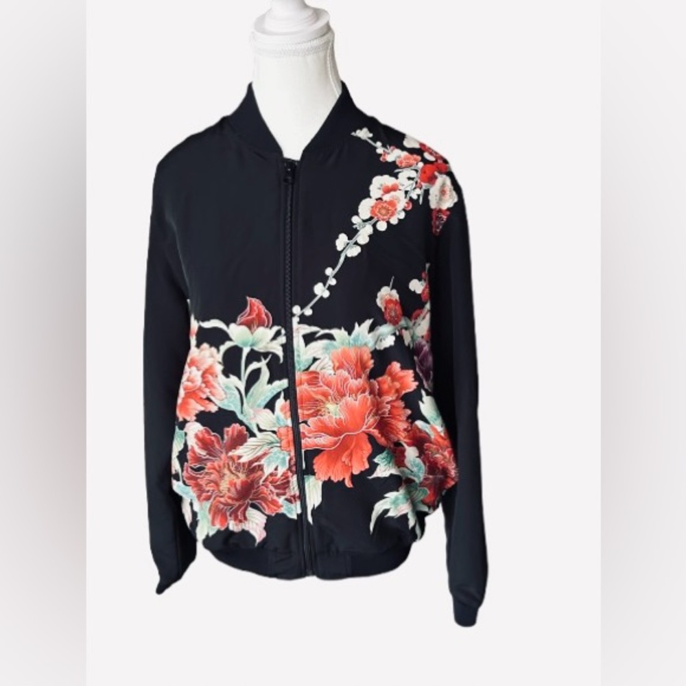 PAGONG “Fukiki” Royal Peony Men’s Jacket Bomber Black Women’s Jacket Floral Med